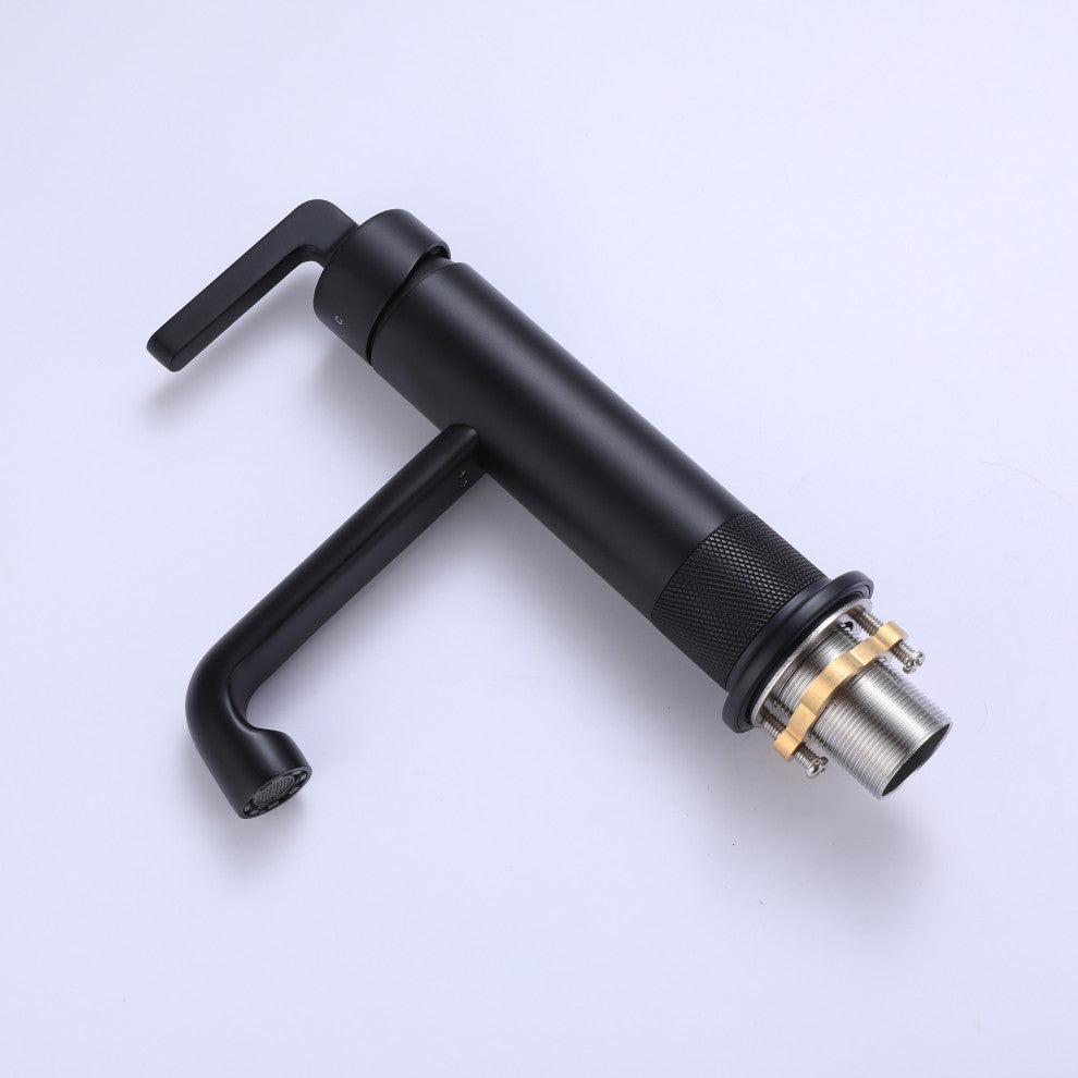 Deck Mounted Single Lever Handle Low-Arc Bathroom Vessel Faucet, Matte Black