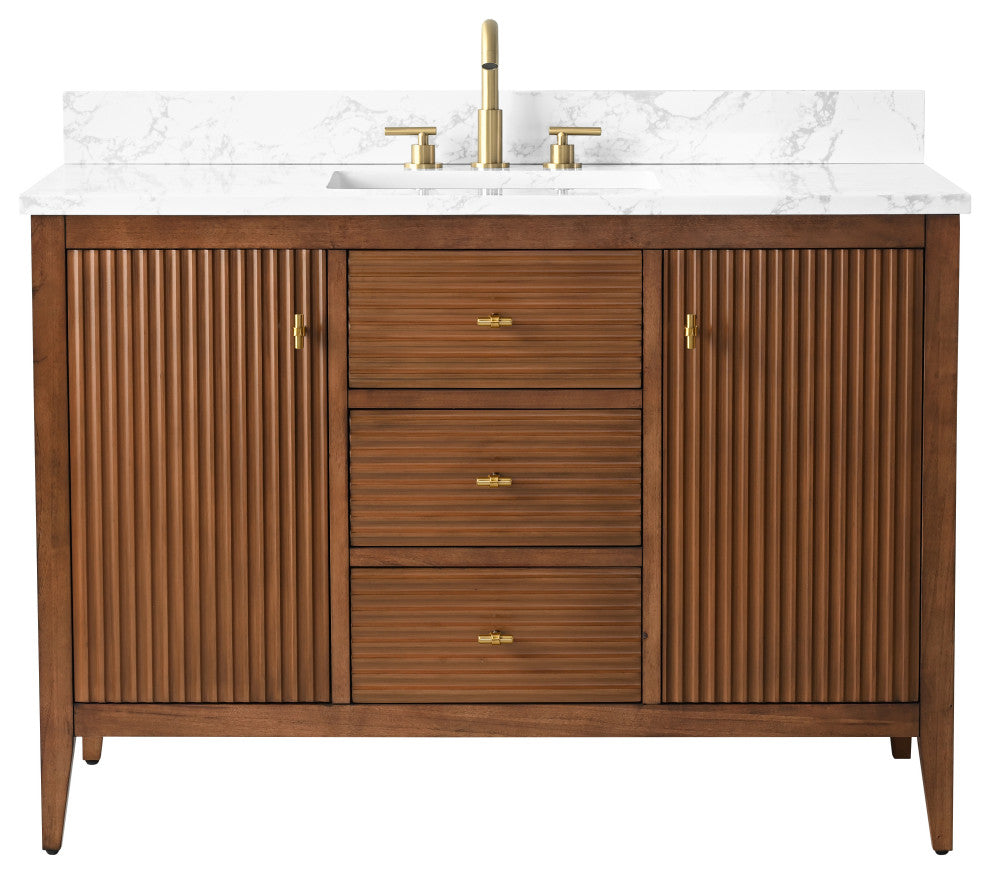 Vanity Art Freestanding Vanity, Walnut, 48", Single Sink, Golden Brushed
