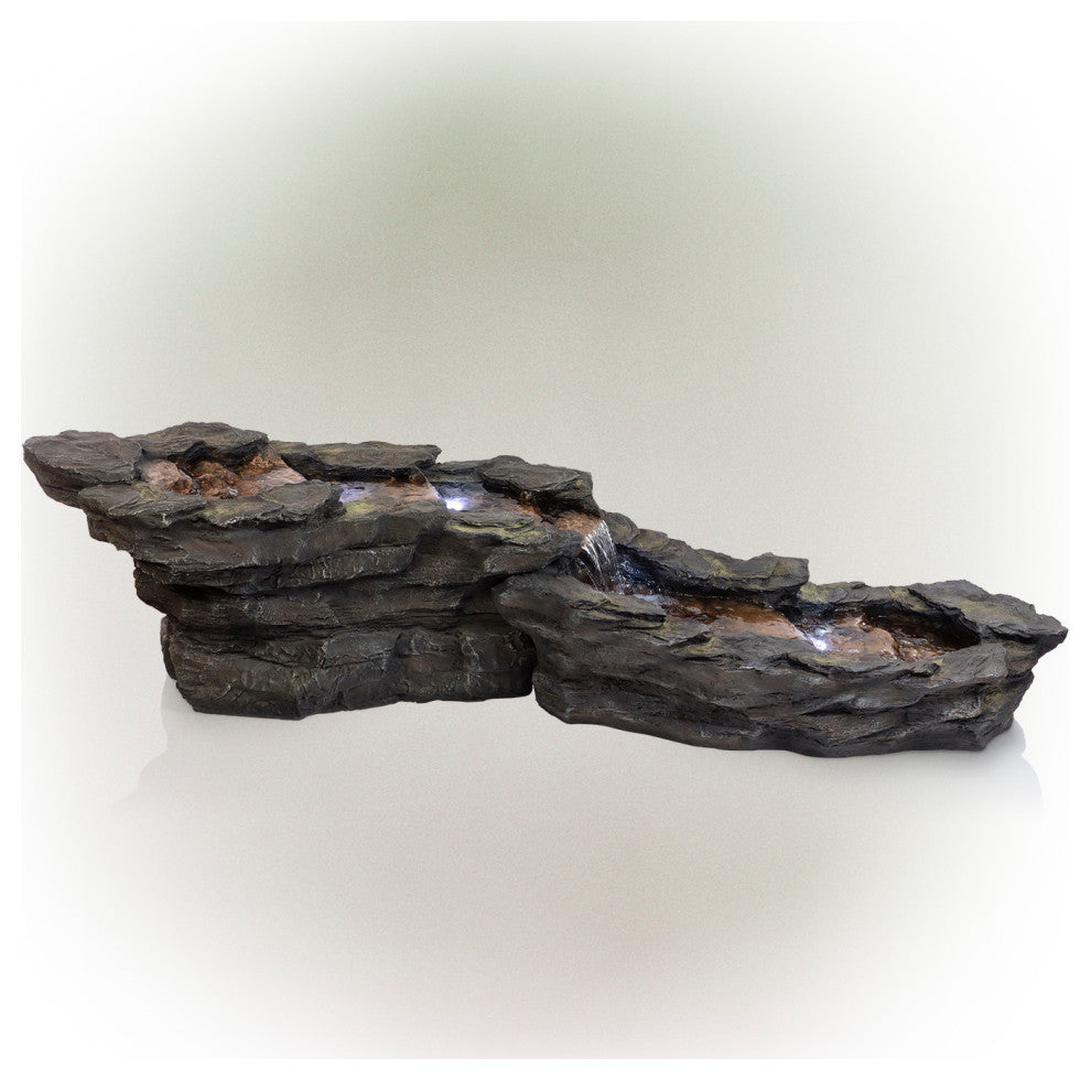 19" Tall Outdoor Tiering Rocky River Stream Water Fountain with LED Lights