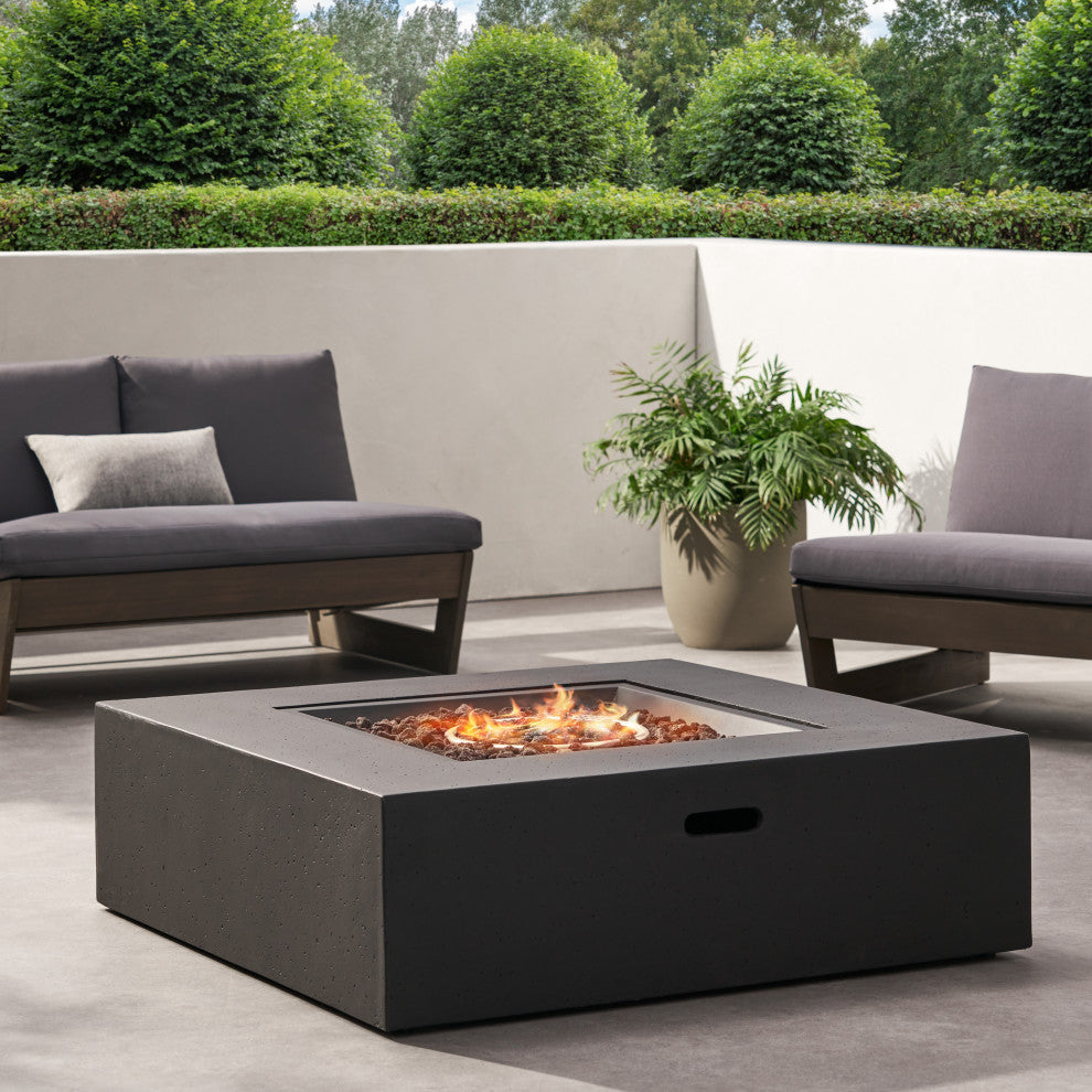 Hearth Outdoor 50,000 BTU Lightweight Concrete Square Fire Pit, No Tank Holder, Dark Gray