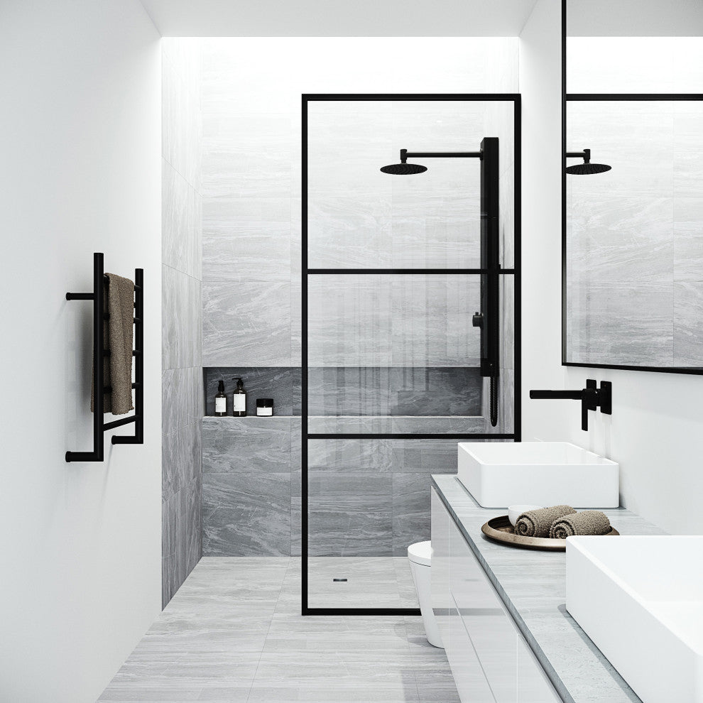 VIGO Divide 34" W x 74" H Framed Fixed Shower Screen in Matte Black, Clear Glass