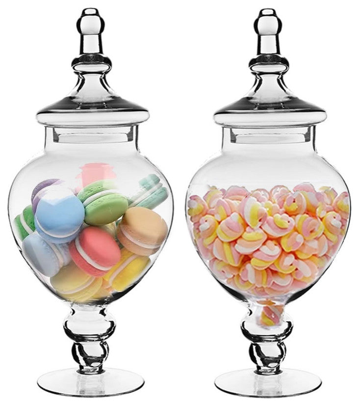 Glass Apothecary Jar Candy Buffet Container H-14.75"  D-6.5" Set of 1, Open D-3.5" Body D-6.5" H-14.75", Set of 2