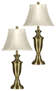 Table Lamp - Antique Brass Finish - White Softback Silk Fabric Shade - Set Of 2