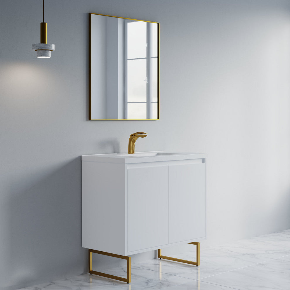 Dello 36" Single Bathroom Vanity Set With Rectangle Legs, White