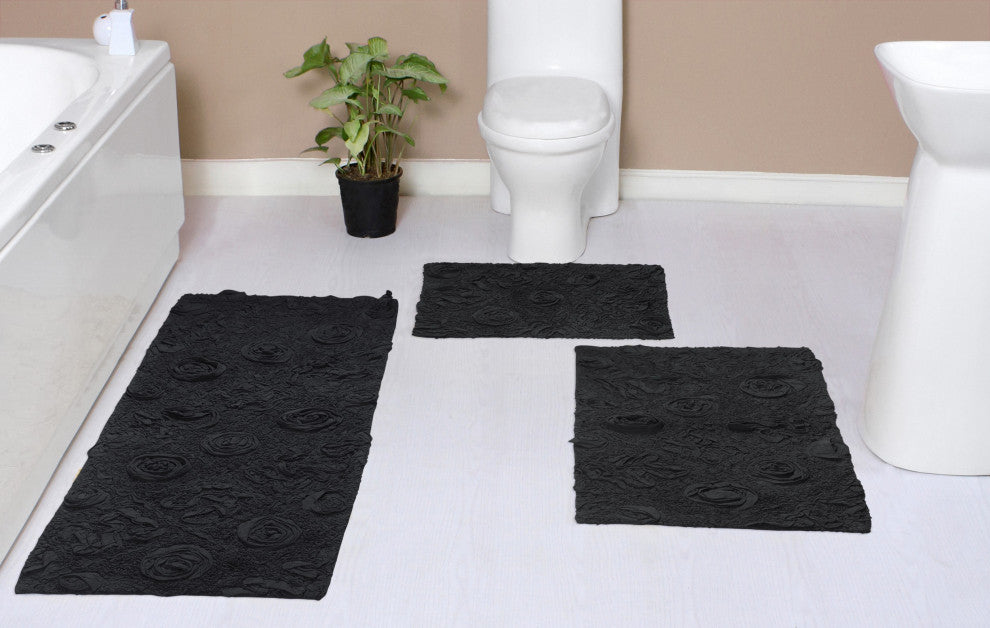 Modesto Bath Rug Bath Rugs Set, 3-Piece Set With Runner, Gray