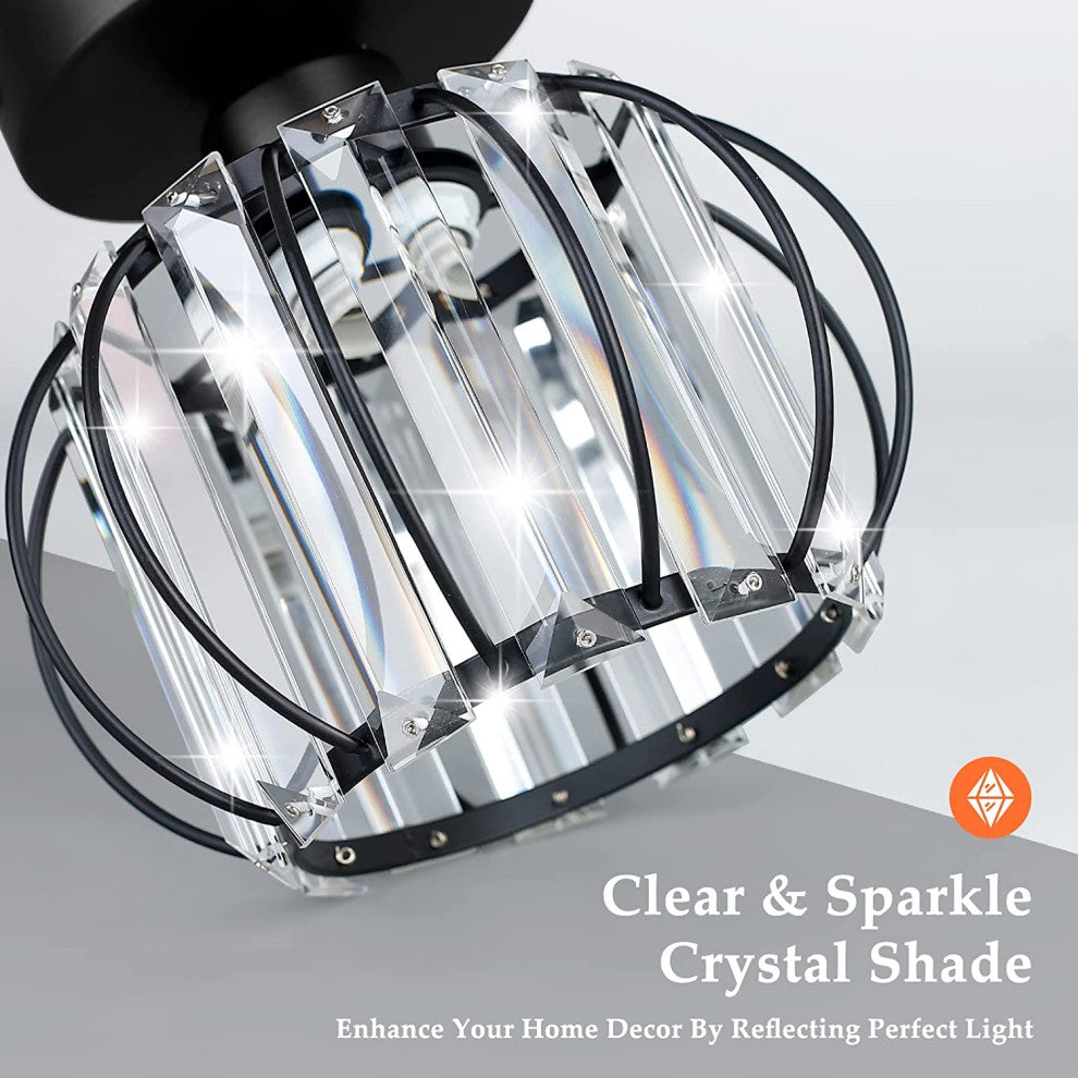 Semi Flush Mount Lamp, Farmhouse, Crystal Black Cage, 2 Pack