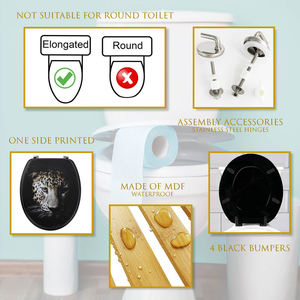 18" Elongated Toilet Seat With Print, Leopard