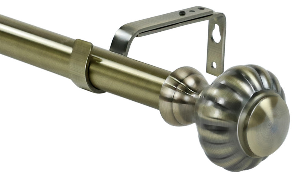 1" Doorknob Drapery Curtain Rod, Antique Brass, 48"-84"