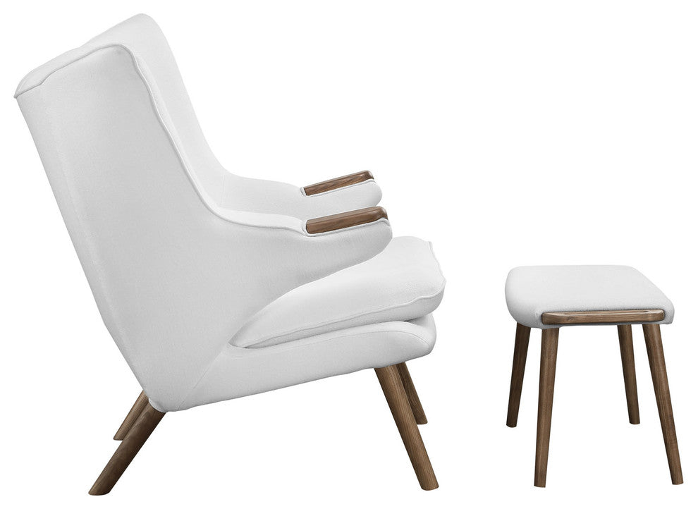 Modern Walnut White Bear Lounge Chair and Ottoman