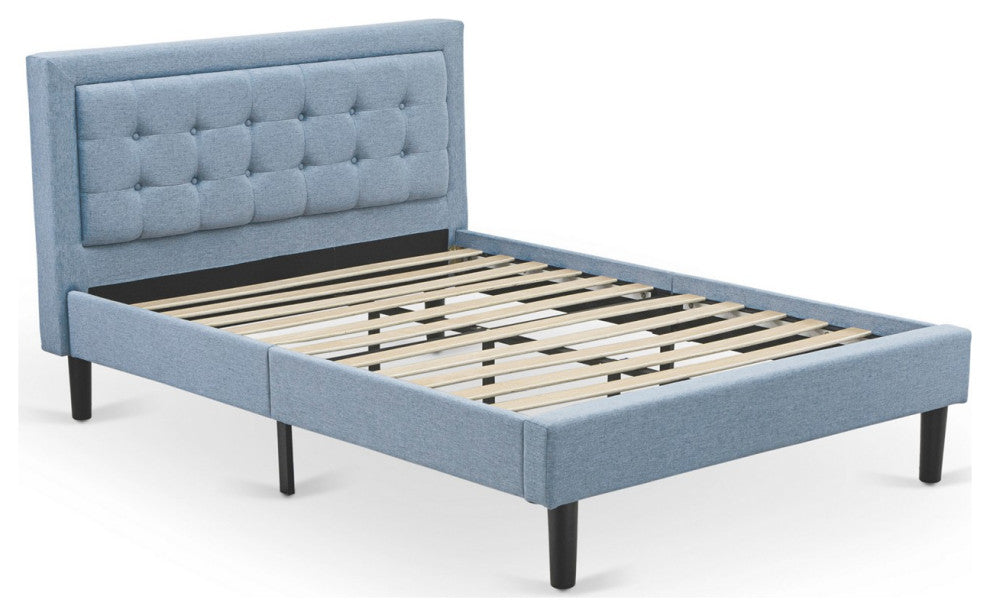 2-PiecePlatform Full Size Bed Set, 1 Bed Frame, Night Stand, Denim Blue