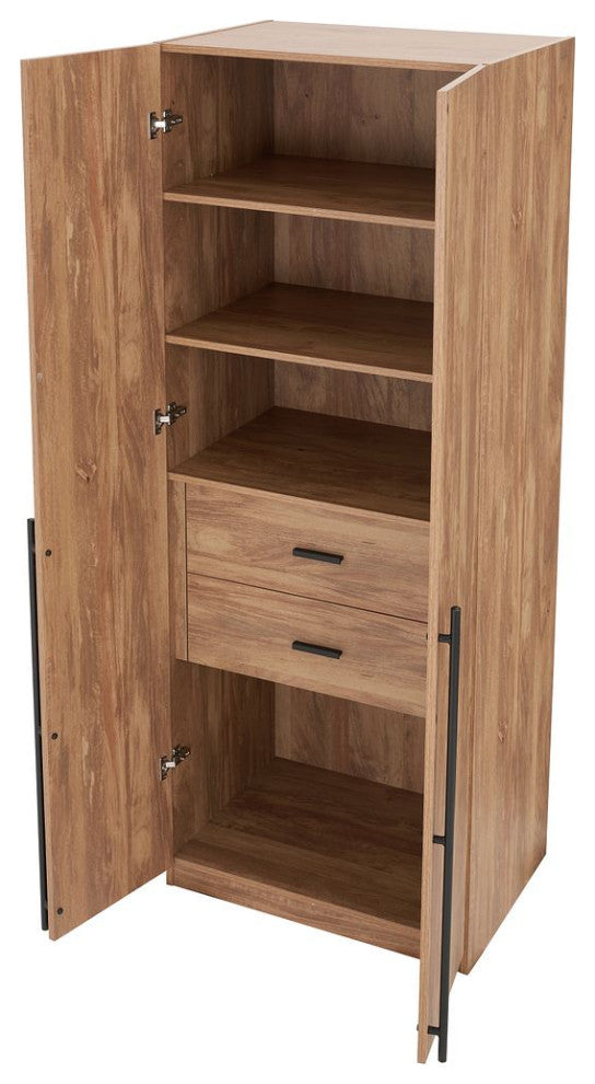 Lee Modern 2-Piece Wardrobe With 1 Rod, 4 Drawers & 5 Shelves, Golden Brown
