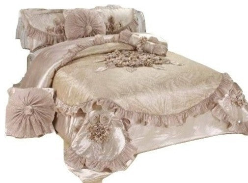 6-Piece Creme Sweet Victorian Satin Comforter Set, California King