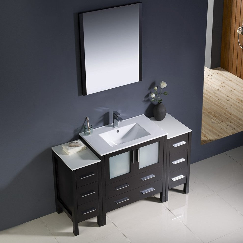Torino 54" Espresso Modern Bathroom Vanity With 2 Side Cabinets, FFT3111CH