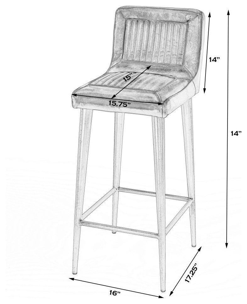 Maxwell Genuine Leather Bar Stool, Black