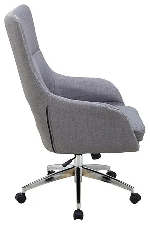 Unique Retro Modern Office Chair, Cushioned Seat With Open High Wingback, Gray
