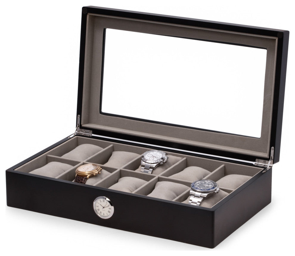 Black Wood Ten Watch Box, Quartz Movement Clock