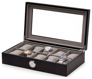 Black Wood Ten Watch Box, Quartz Movement Clock