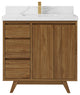 Madison Teak 36 Center Sink Bath Vanity in Dark Natural 2" Calacatta Laza