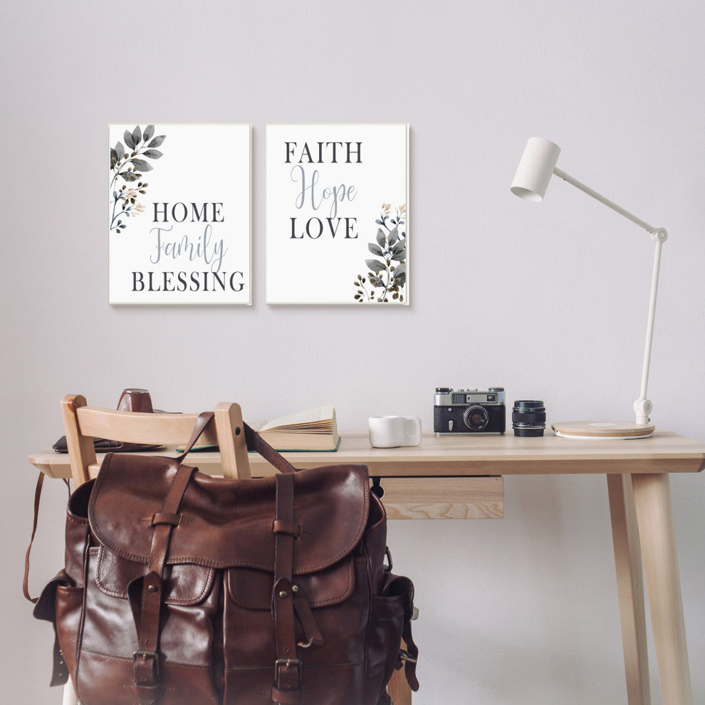 Faith Hope Home Family Phrases Soft Black Florals,10 x 15