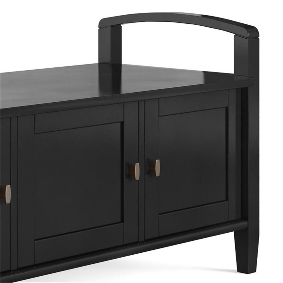 Warm Shaker Solid Wood 44 Inch Wide Transitional Entryway Storage Bench In Black
