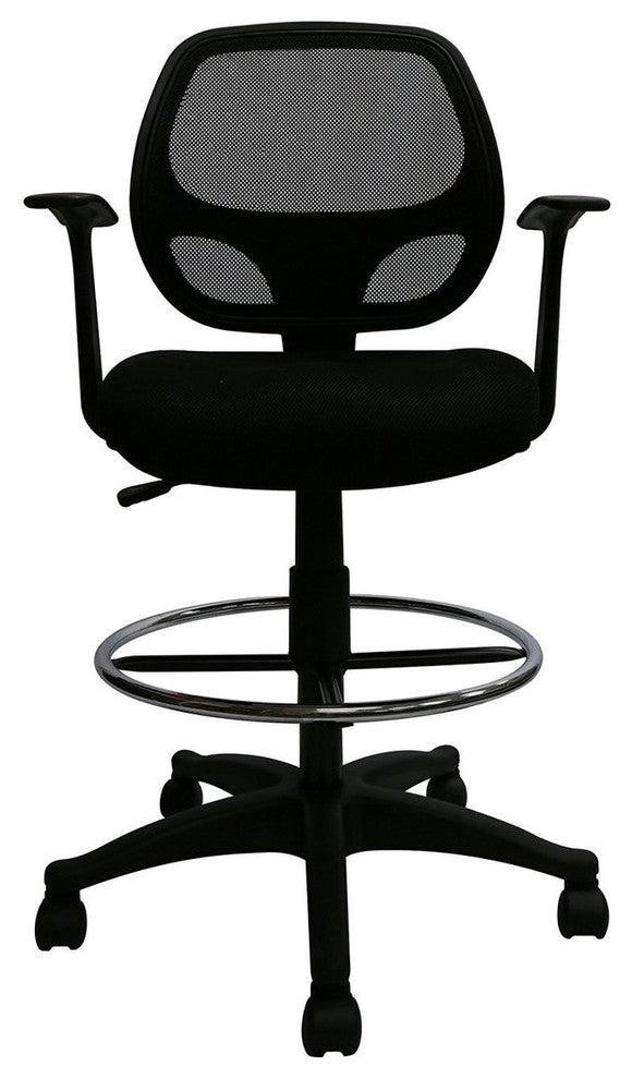 Black Mesh Computer Desk Chair With Footring and Arms, Mid-Back Ergonomic