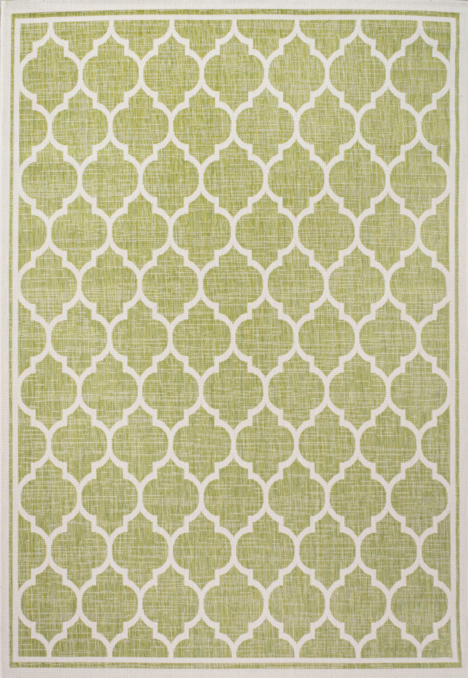 Trebol Moroccan Trellis Textured Weave Indoor/Outdoor, Green/Cream, 8 X 10