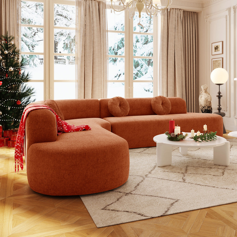 GDF Studio 122" Extra Large Curved Fabric Sectional Sofa, Orange