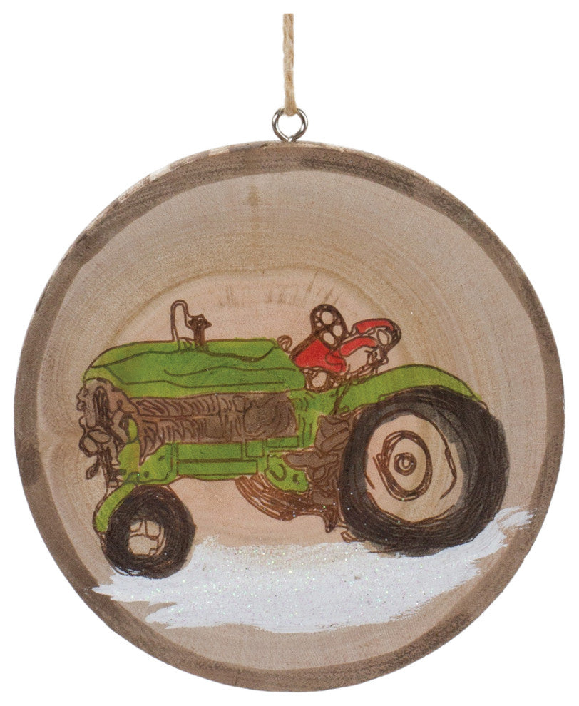 Wood Farm Tree Disc Ornament, Set of 12