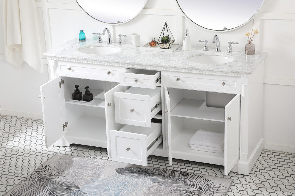 Home Living 21.5" Transitional Black-Light Bathroom Vanity, White, 72