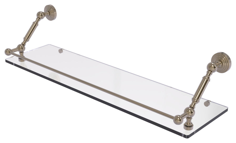 Waverly Place 30" Floating Glass Shelf with Gallery Rail, Antique Pewter