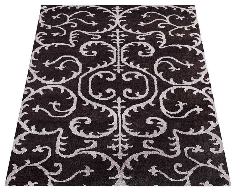 Hand Knotted Silk Area Rug Contemporary Brown Beige