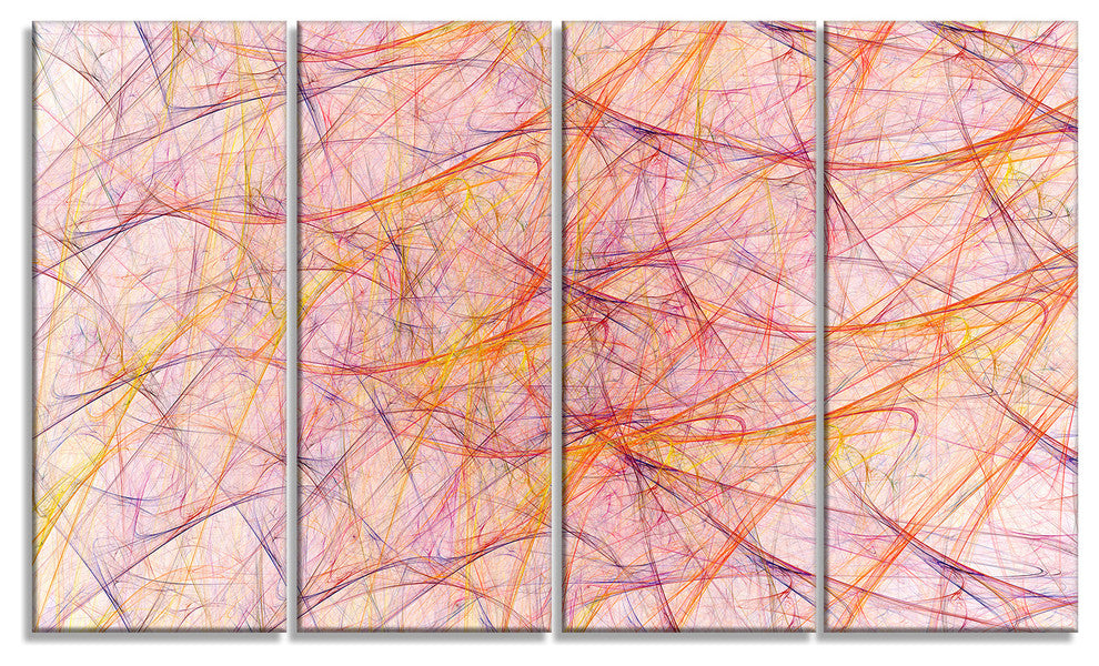 Mystic Pink Fractal Veins, Abstract Canvas Art Print, 48"x28", 4 Panels