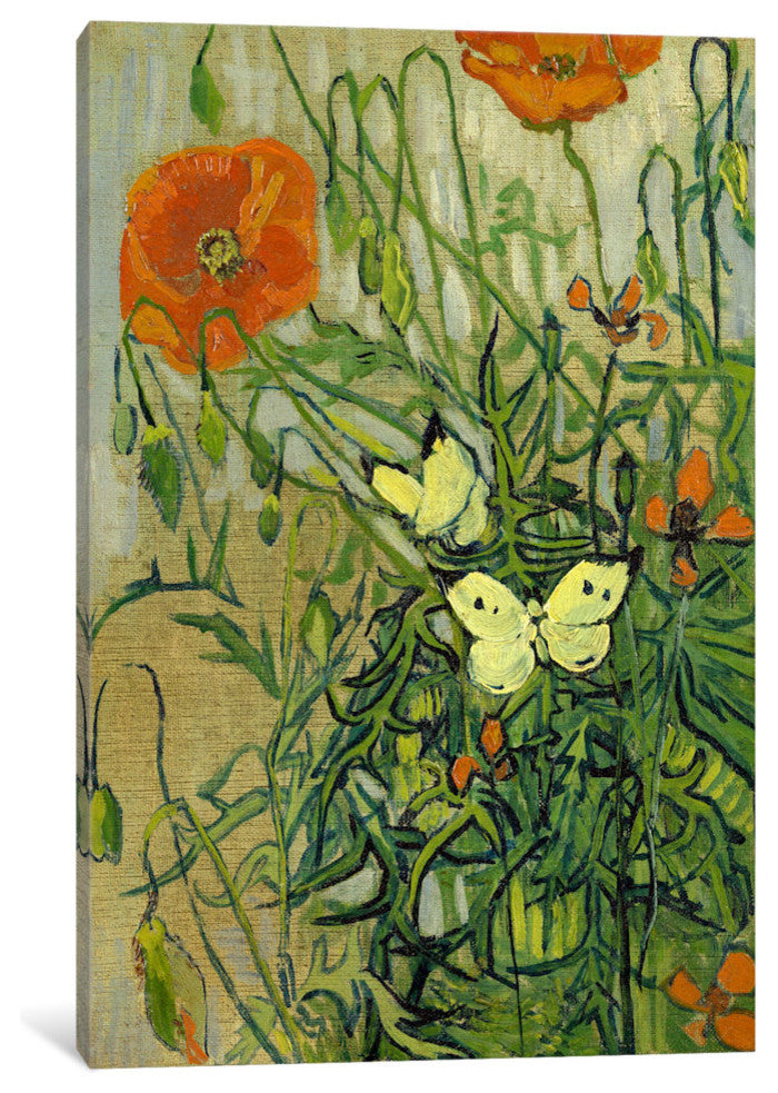 "Butterflies And Poppies" Wrapped Canvas Art Print, 40x26x1.5