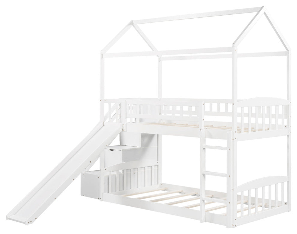 White Twin Over Twin Playhouse Styled Bunk Bed