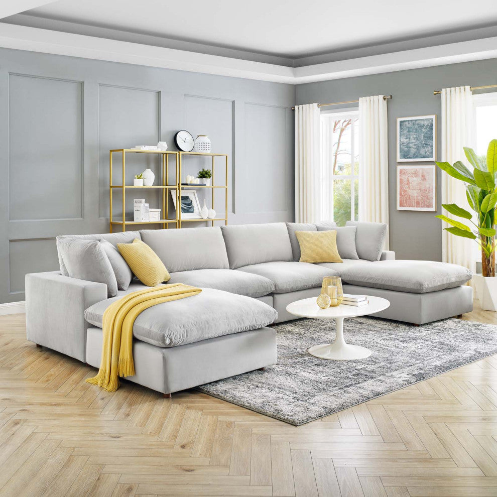 Sectional Sofa Set, Velvet, Gray, Modern, Living Lounge Hotel Hospitality