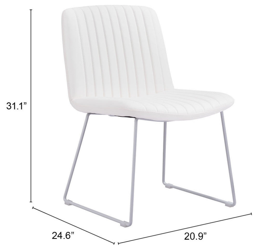 Dining Chair, Set of 2, Faux Vinyl Leather, Steel, White, Kitchen Cafe Bistro