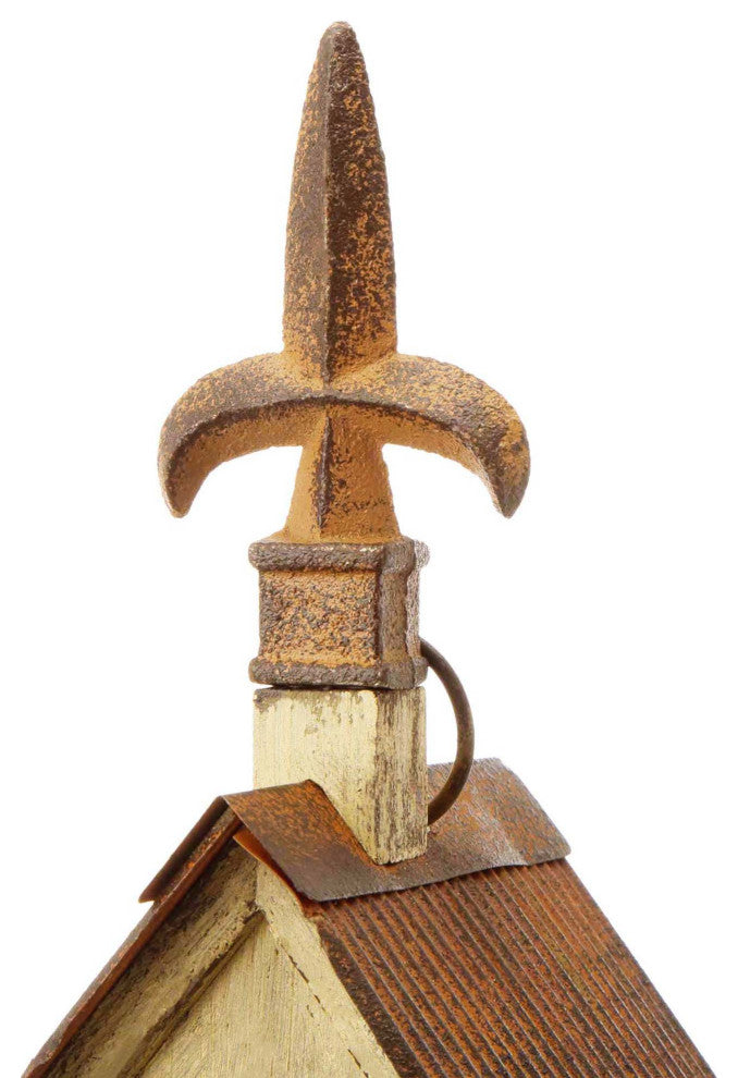 Rustic Garden Wooden Birdhouse, Metal Spear