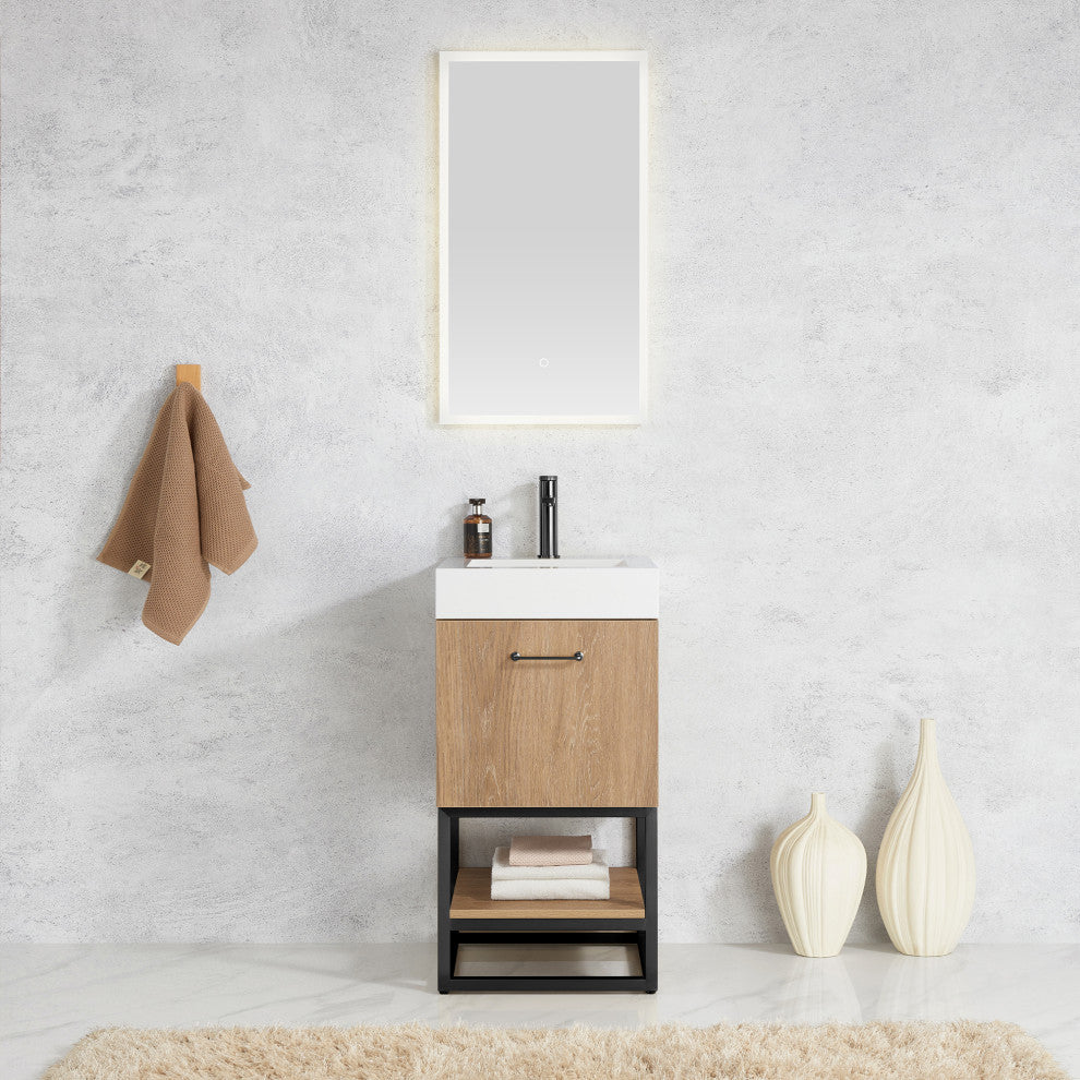 Alistair Vanity, North American Oak, Matte Black Hardware, 18", With Mirror