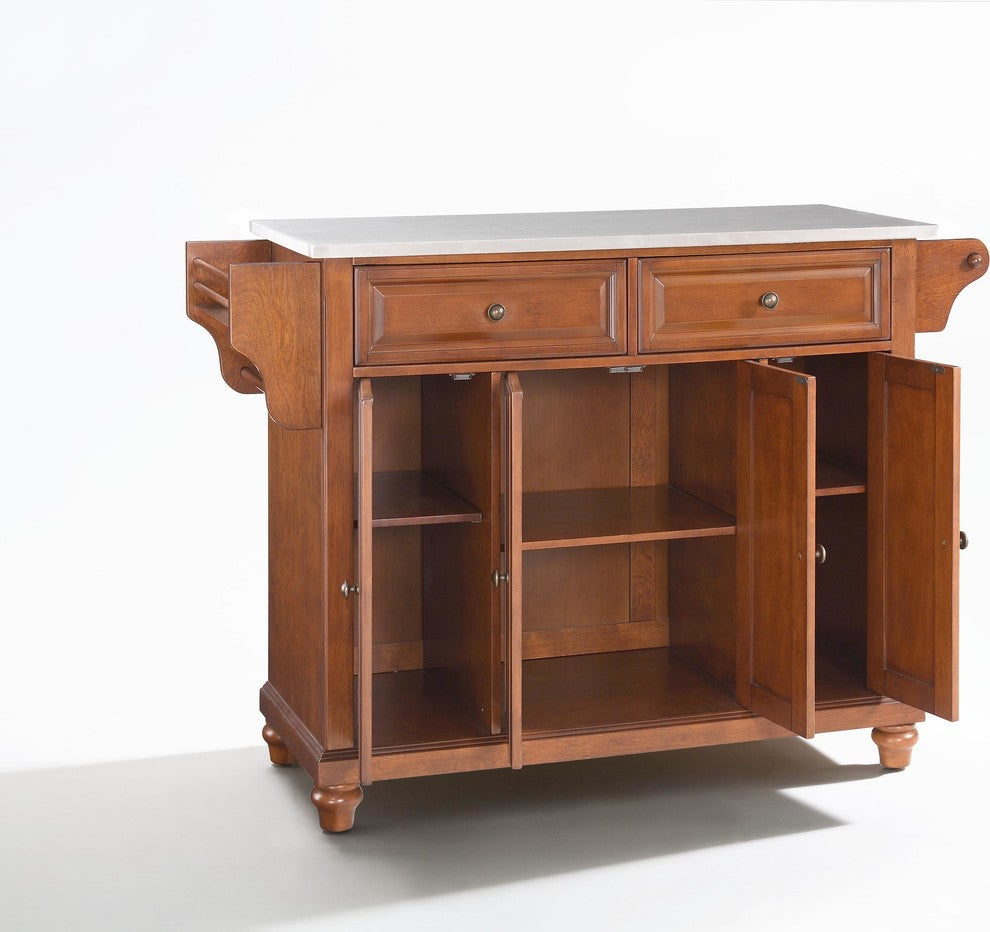 Crosley Furniture Cambridge Wood Kitchen Island in Cherry/Silver