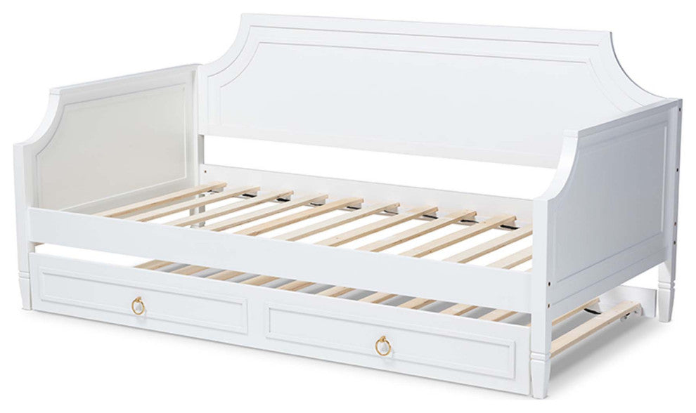 Brady Wood Twin Size Daybed, White and With Trundle