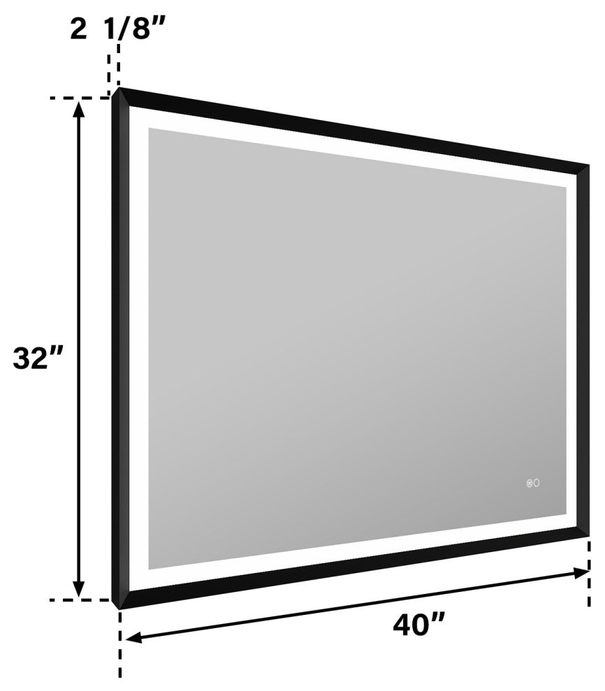 Beveled Bathroom LED Mirror Framed, Backlit and Front Light, Matte Black, 40"x32"