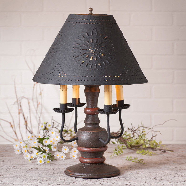 Handcrafted Wood Table Lamp Cedar Creek With Punched Tin Shade, Espresso