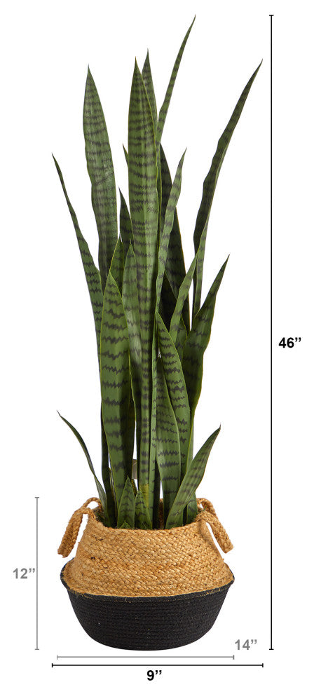 P1761 46 Sansevieria Artificial Plant in Boho Chic Handmade White Woven Planter
