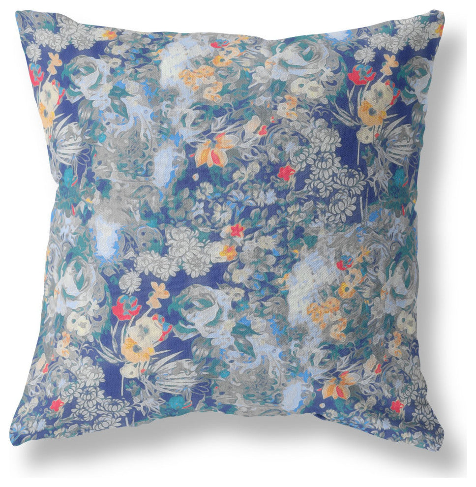 16" Blue Gray Springtime Indoor Outdoor Throw Pillow