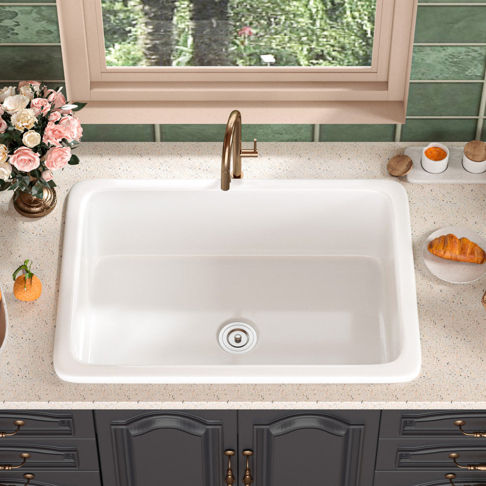 27"L x 19"W Undermount Fireclay Kitchen Sink with Sink Grid and Basket Strainer