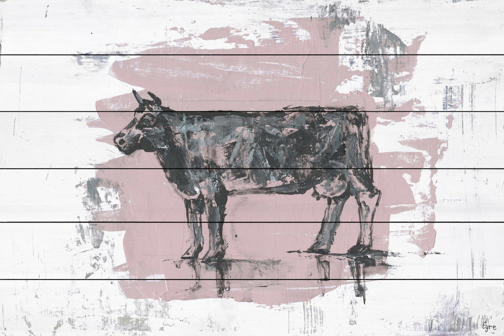 "Tranquil Cow" Painting Print on White Wood, 60"x40"