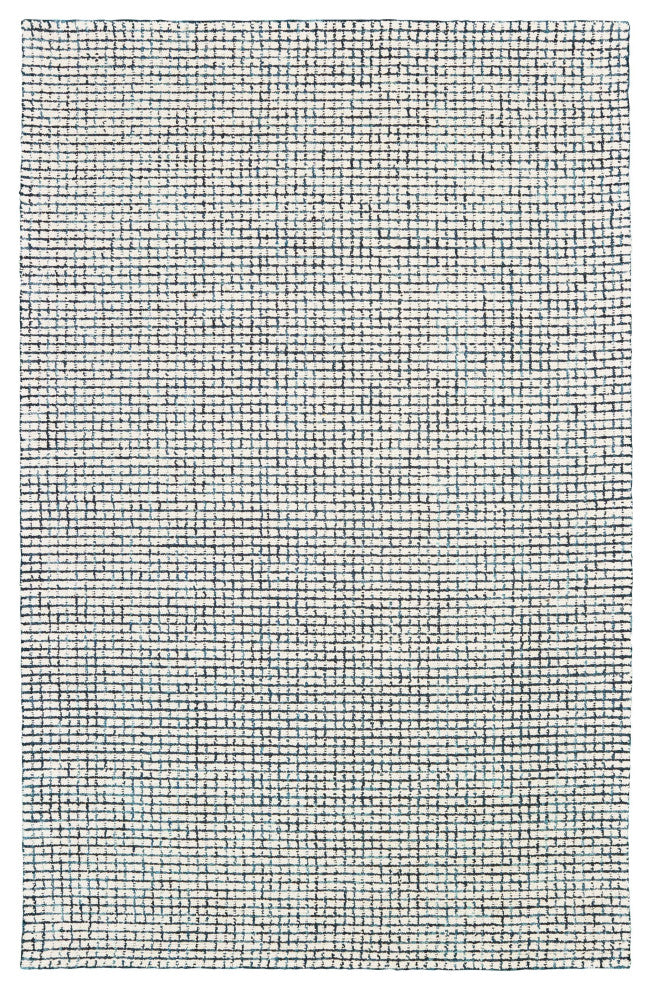 9" x 12" Navy and Ivory Grids Area Rug