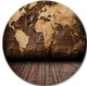 Vintage Map With Wooden Floor, Contemporary Round Metal Wall Art, 11"