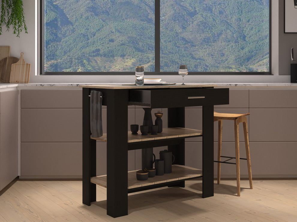 Delos 40Kitchen Island, Black / Light Oak