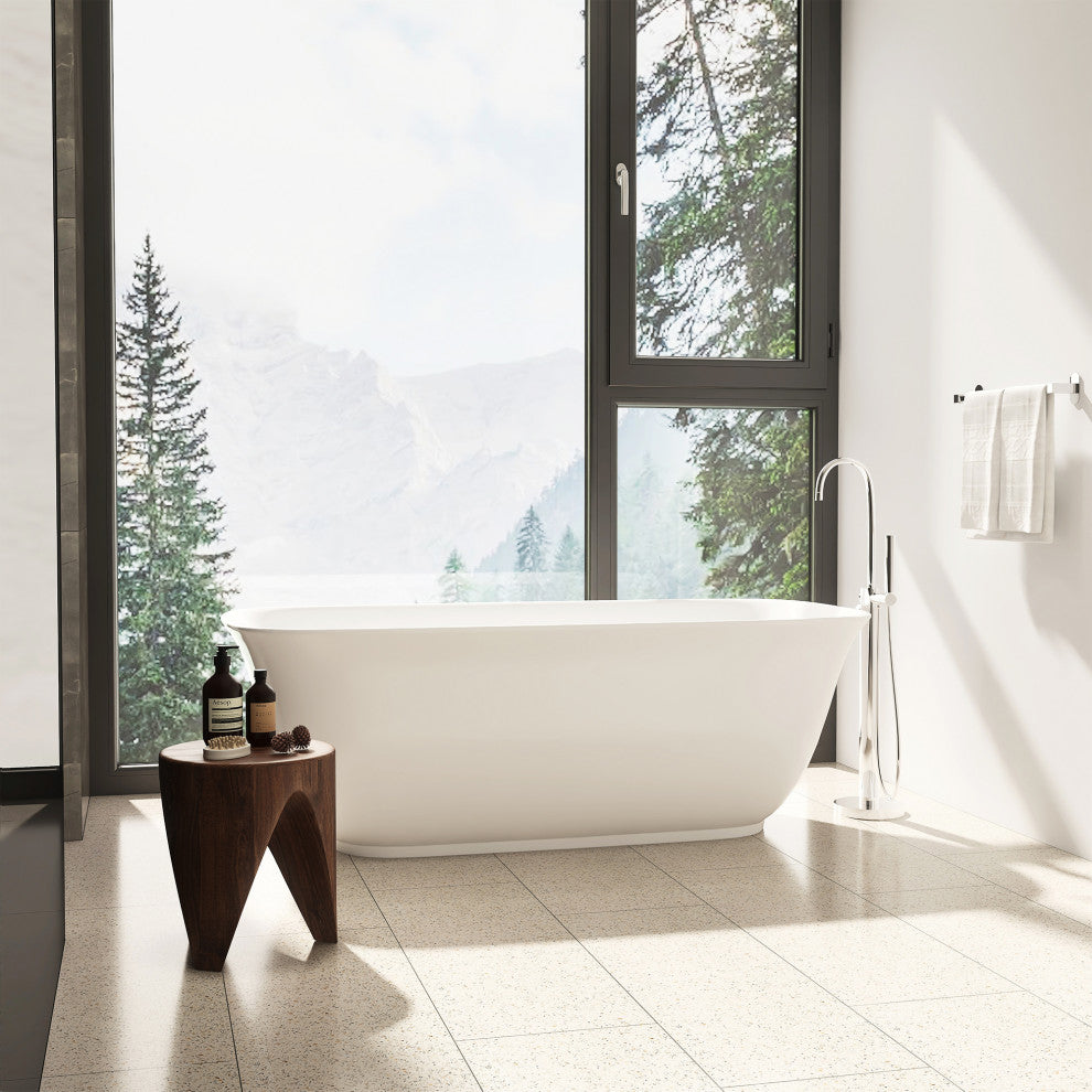 Sarnia Flat Bottom Freestanding Acrylic Soaking Bathtub, 59"